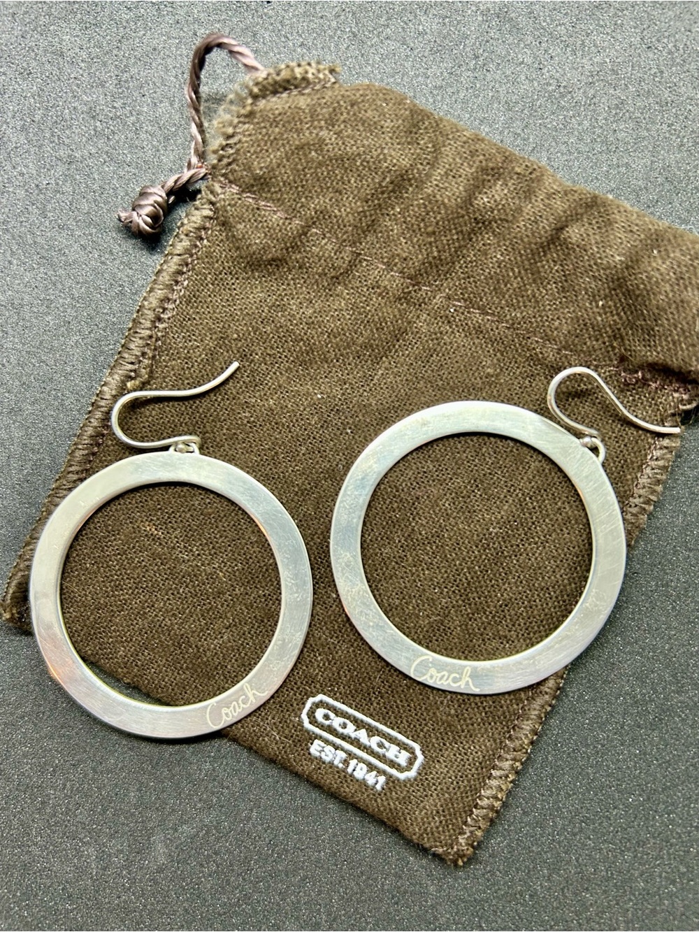 Coach Silver Circular Hoop Drop Earrings